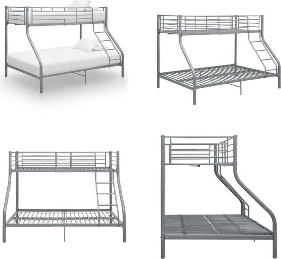 VidaXL Stapelbedframe metaal grijs 140x200 cm 90x200 cm Stapelbed Stapelbedden Bed Bedden - Foto 2