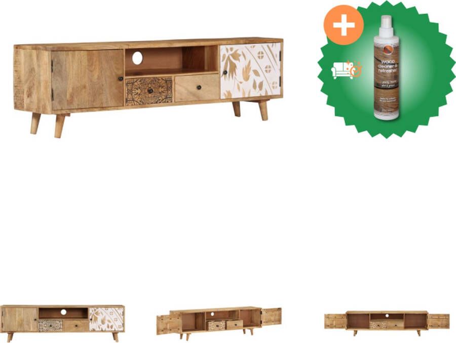 VidaXL Retro Tv-meubel Massief mangohout 140 x 30 x 40 cm 2 lades 2 schappen Kast Inclusief Houtreiniger en verfrisser - Foto 2