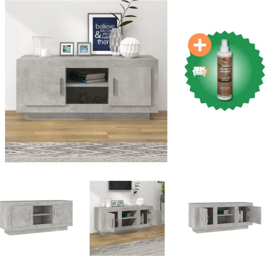 VidaXL TV Meubel Betongrijs 102 x 35 x 45 cm Duurzaam materiaal voldoende opbergruimte en praktische deuren Kast Inclusief Houtreiniger en verfrisser - Foto 2