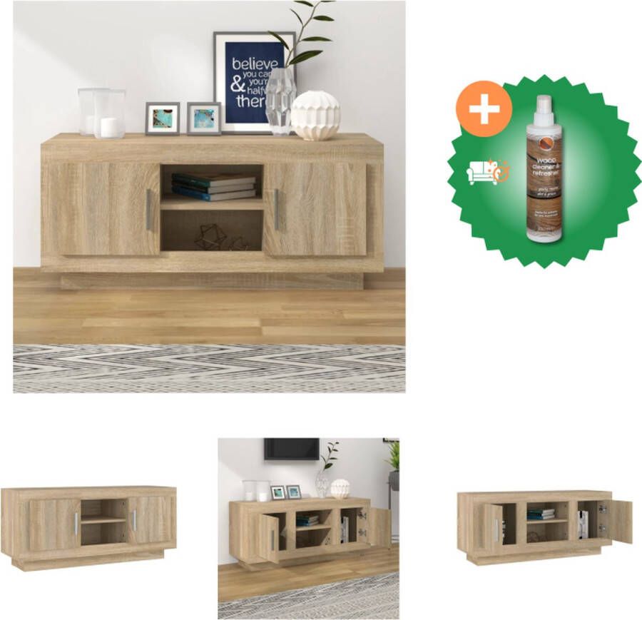 VidaXL TV-meubel Trendy en praktisch ontwerp Duurzaam bewerkt hout Voldoende opbergruimte Stevig blad Praktische deuren Metalen voeten Bruineiken 102 x 35 x 45 cm Montage vereist Kast Inclusief Houtreiniger en verfrisser - Foto 3