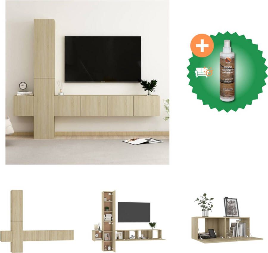 VidaXL televisiemeubelset Voldoende opbergruimte Muurbevestiging Sonoma eiken Spaanplaat Montage vereist Kast Inclusief Houtreiniger en verfrisser
