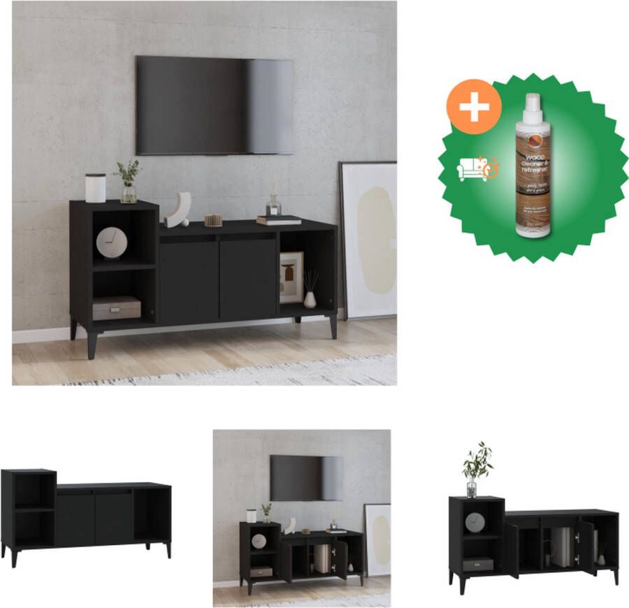 VidaXL TV-kast Klassiek Materiaal- Hout Kleur- Zwart Afmetingen- 100x35x55 cm Met opbergruimte Stevig blad Kast Inclusief Houtreiniger en verfrisser
