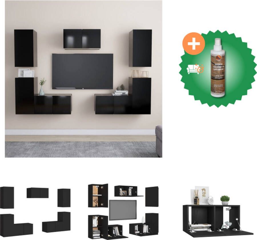 VidaXL Televisiemeubelset Hangend Spaanplaat Zwart 60x30x30 cm 80x30x30 cm 30.5x30x30 cm Kast Inclusief Houtreiniger en verfrisser