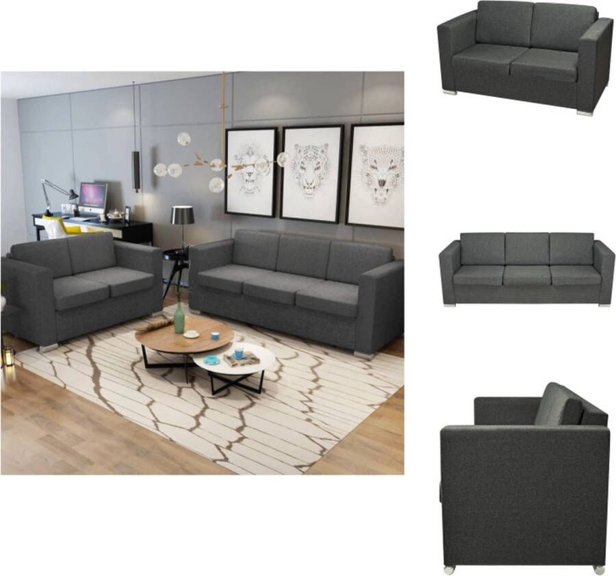 VidaXL Stijlvol Bankstel 2+3 Zits Dik Gevulde Kussens Verwijderbare Kussenhoezen Donkergrijs Bank