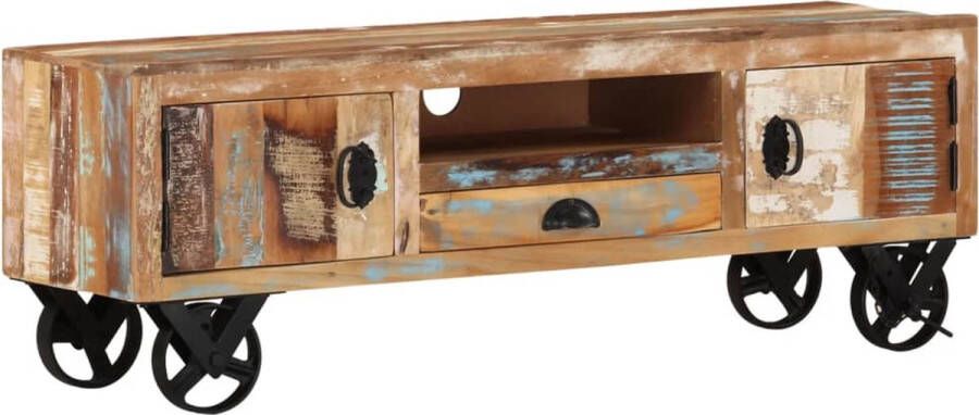 vidaXL Stijlvol Retro TV-Meubel op Wielen 110x30x37 cm Duurzaam Massief Gerecycled Hout