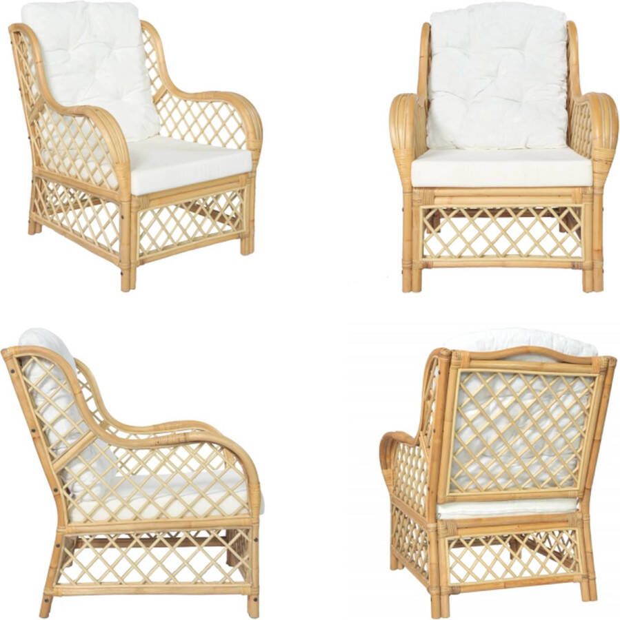 VidaXL Stoel met kussen natuurlijk rattan en linnen Stoel Stoelen Natuurlijk Rattan Stoel Natuurlijk Rattan Stoelen