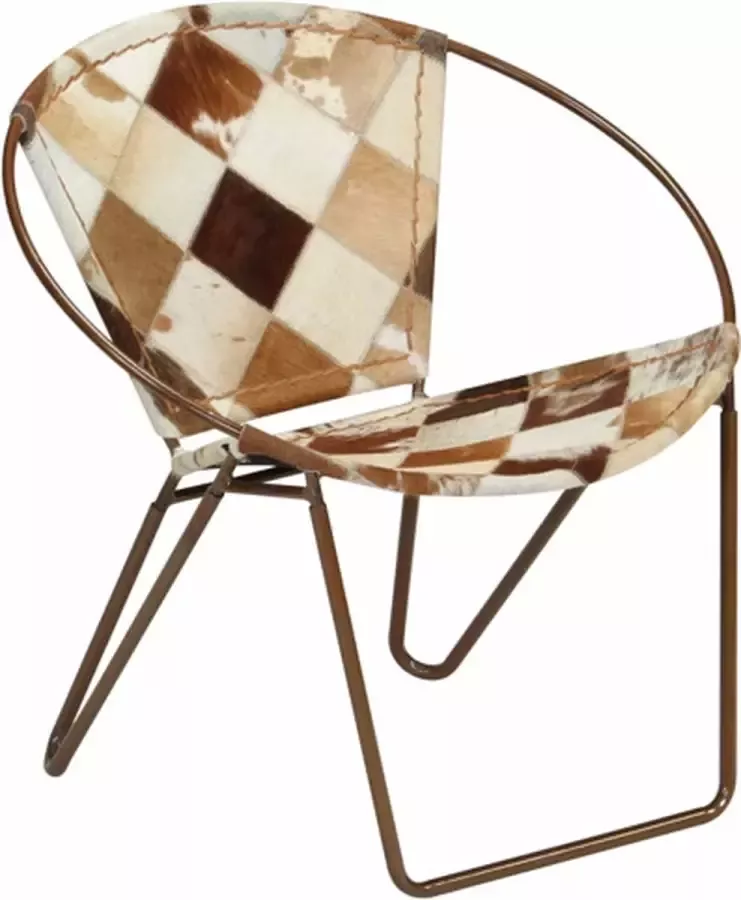 VidaXL Stoel ruitpatroon echt leer bruin - Foto 2