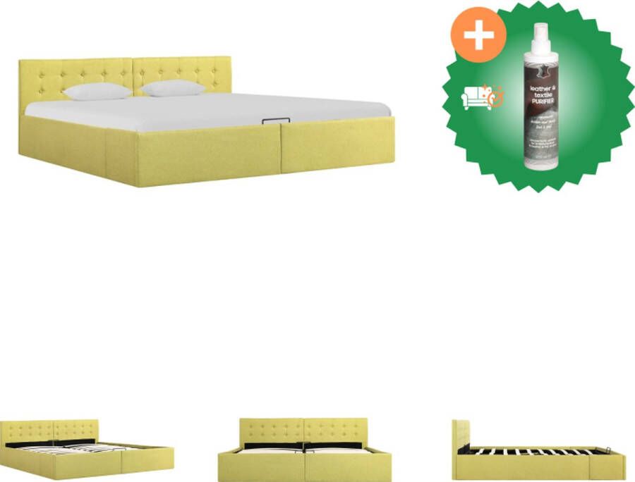 VidaXL Stoffen Bedframe Tweepersoons 180x200 cm Hydraulisch Gasveermechanisme Opbergvak Limoengeel Bed Inclusief Reiniger