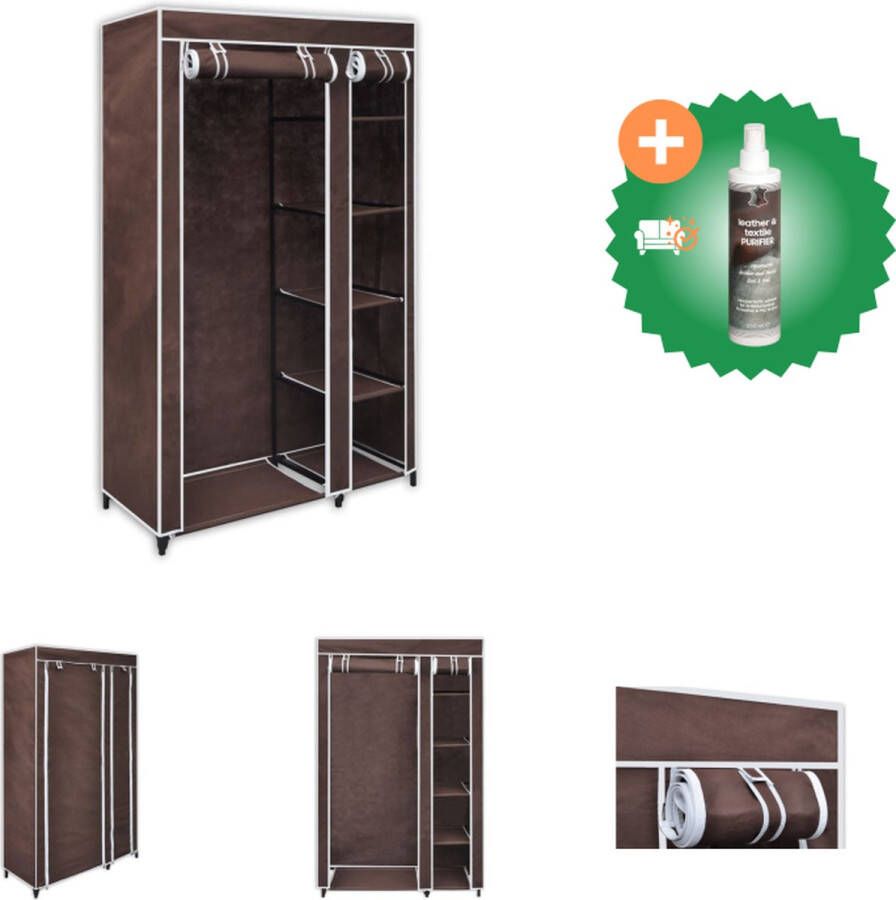 VidaXL Stoffen Kledingkast Opvouwbaar Fleece stof en stalen buizen 110 x 45 x 175 cm Bruin Kast Inclusief Reiniger