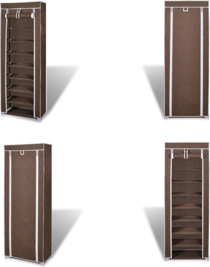 VidaXL Stoffen schoenenrek met hoes 162 x 57 x 29 cm bruin Schoenenrek Schoenenrekken Schoenen Rek Schoenen Rekken