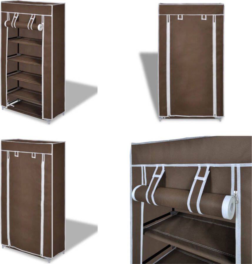 VidaXL Stoffen schoenenrek met hoes 58 x 28 x 106 cm bruin Schoenenrek Schoenenrekken Schoenen Rek Schoenen Rekken - Foto 2