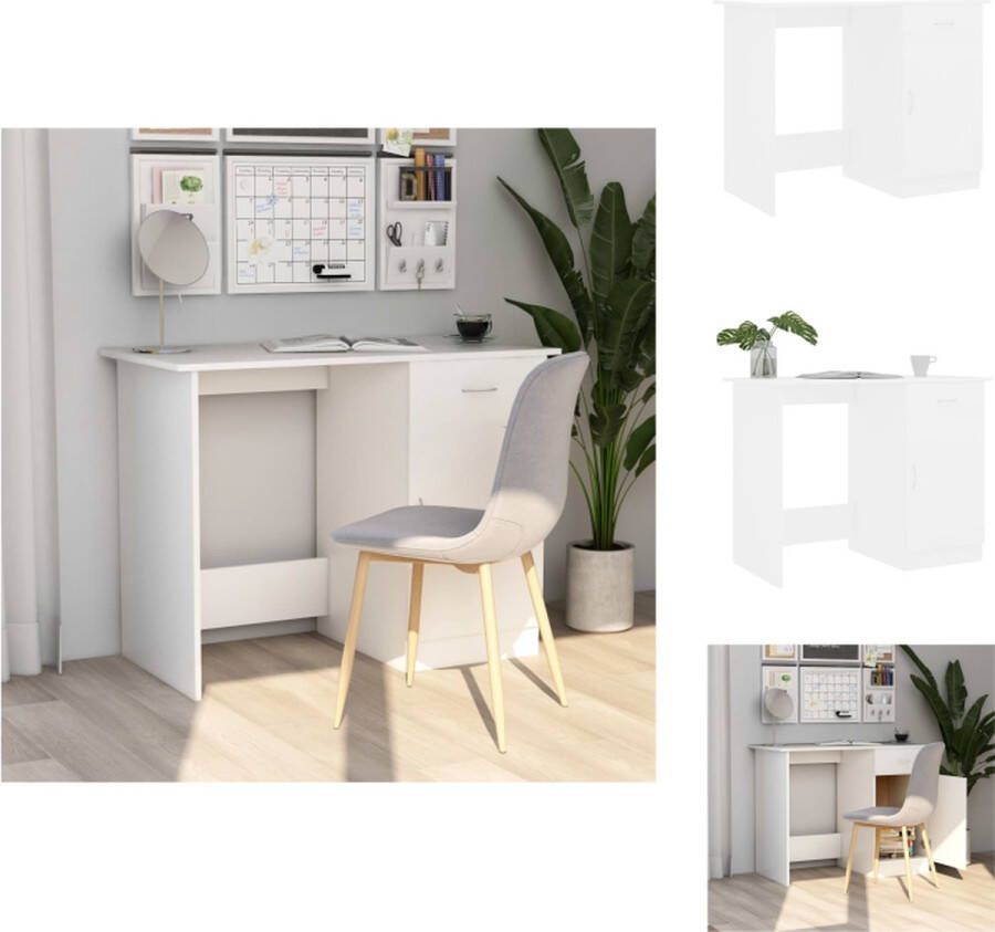 VidaXL Bureau Modern Computerbureau 100x50x76 cm bewerkt hout wit met lade Bureau