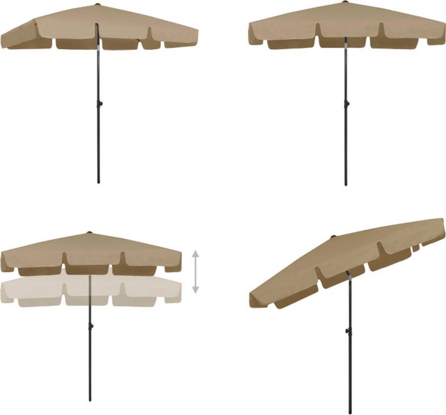 VidaXL Strandparasol 200x125 cm taupe Zonnescherming Strandparasol Tuinparasol Parasol Buitenleven Zomer Taupecleur Uv Bestendig Waterdicht Windstil Strandparasol Strandparasols Parasol Tuinparasol