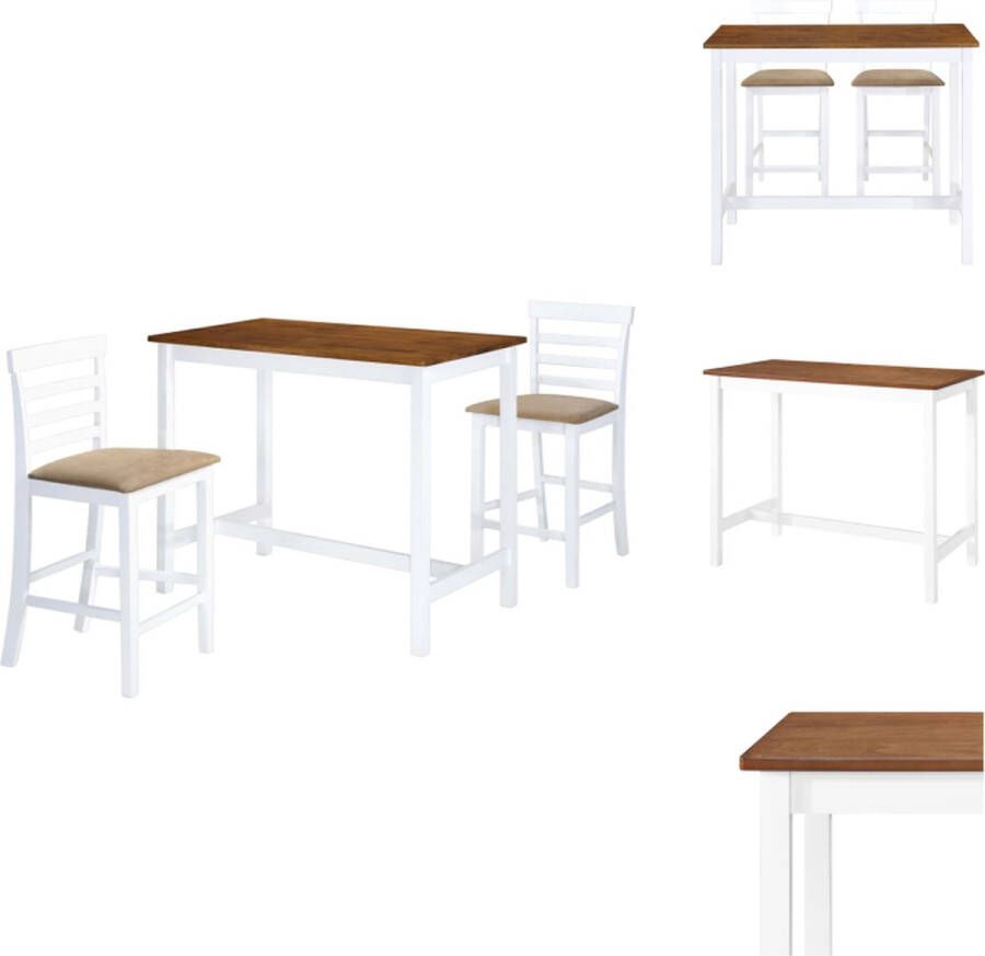 VidaXL Tafel en stoelenset bruin wit MDF tafelblad massief houten poten rubberwood frame beige zitting Set tafel en stoelen