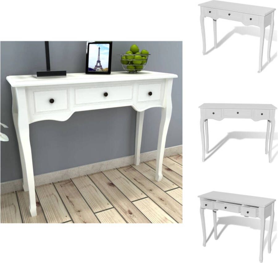 VidaXL Tafel Grenenhout Wit 100 x 35 x 78 cm Met lades en ijzeren knoppen Tafel