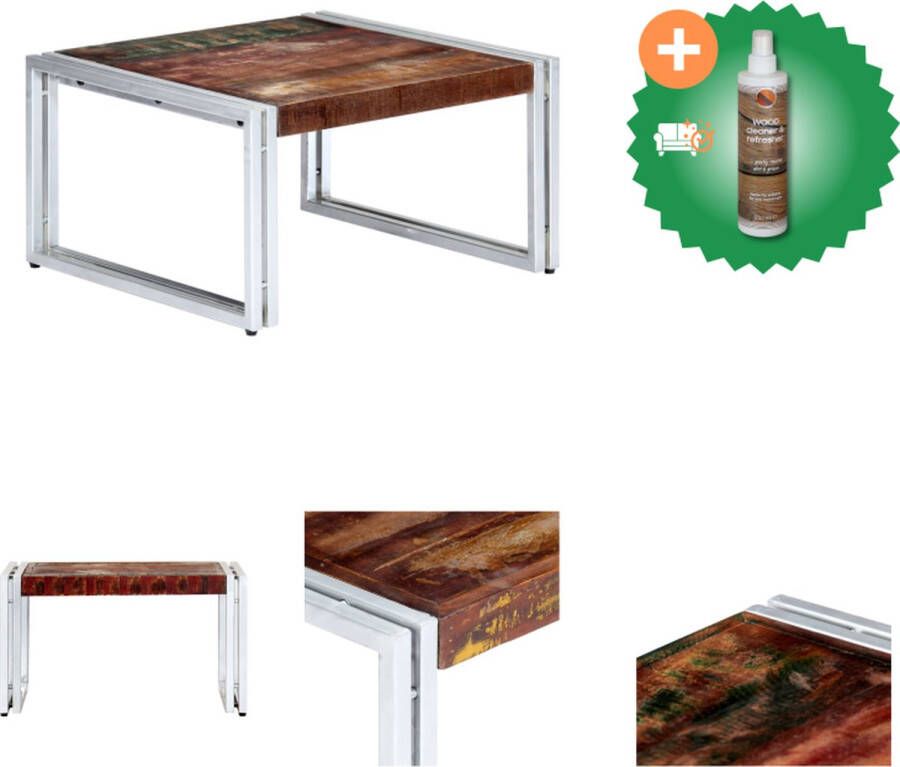 VidaXL Tafel Houten Vintage 60 x 60 x 35 cm Massief gerecycled hout IJzeren poten Tafel Inclusief Houtreiniger en verfrisser