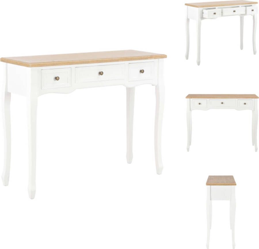 VidaXL Tafel Wit en Bruin MDF en Grenenhout 100 x 35 x 78 cm Met 3 Lades Tafel