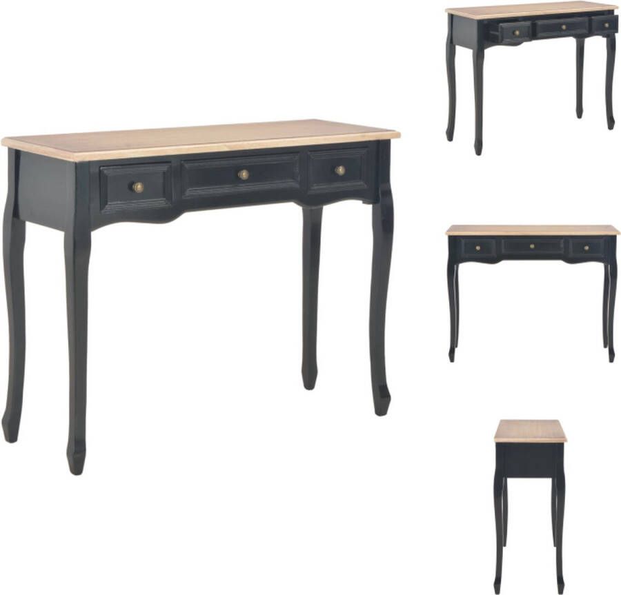 VidaXL Kaptafel Kaptafels Kap Tafel Kap Tafels Bijzettafeltje met 3 lades zwart - Foto 2