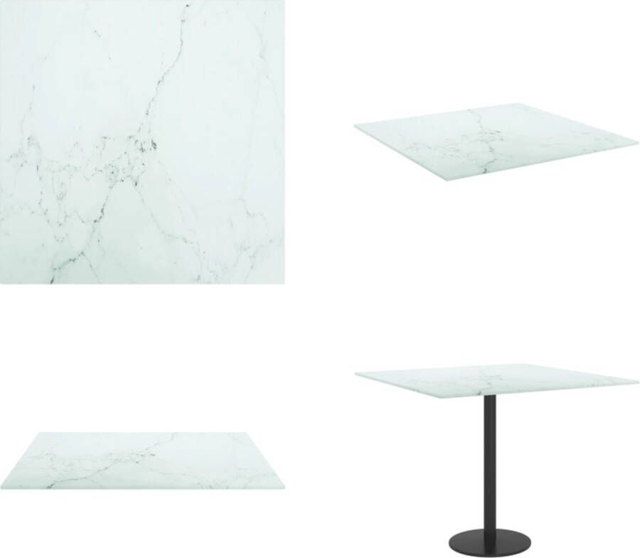 VidaXL Tafelblad 50x50 cm 6 mm gehard glas met marmeren design wit Tafelblad Tafelbladen Vervangend Tafelblad Vervangende Tafelbladen