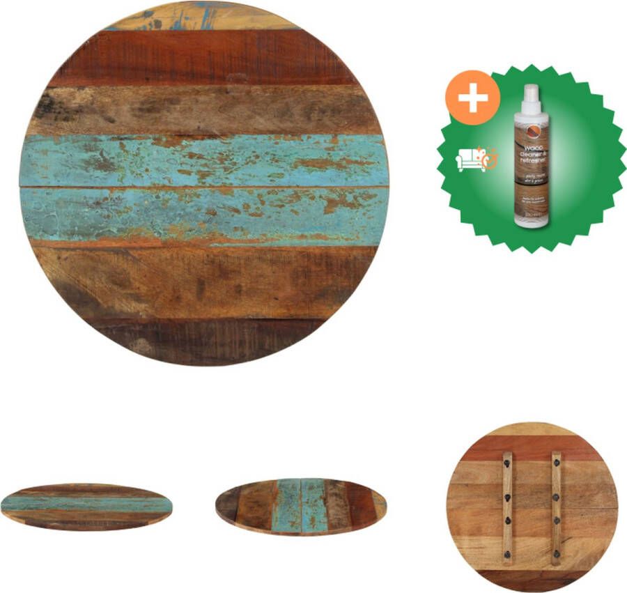 VidaXL Tafelblad Massief gerecycled hout 60 cm Rustieke charme Met 2 houtsteunen Tafelonderdeel Inclusief Houtreiniger en verfrisser