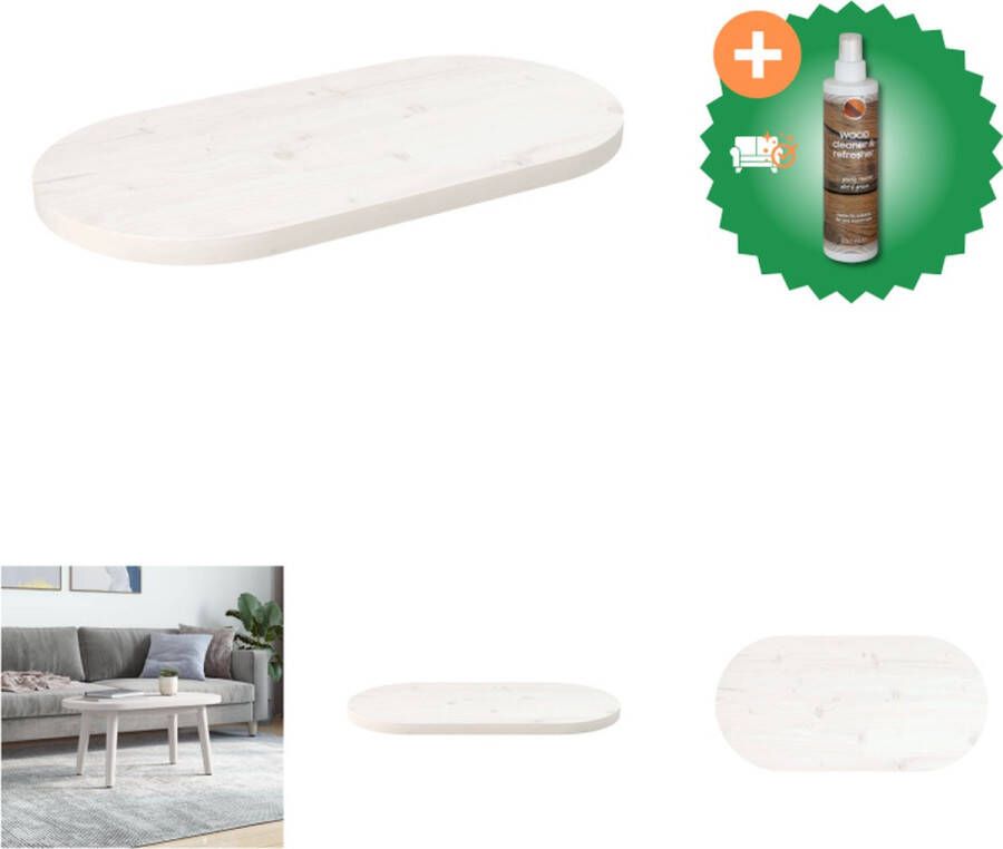 VidaXL Tafelblad ovaal 80x40x2-5 cm massief grenenhout wit Tafelonderdeel Inclusief Houtreiniger en verfrisser