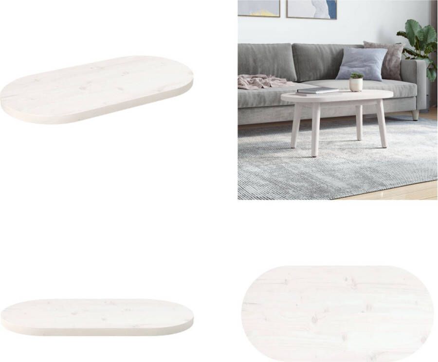 VidaXL Tafelblad ovaal 80x40x2-5 cm massief grenenhout wit Tafelblad Tafelbladen Vervangend Tafelblad Vervangend Houten Tafelblad