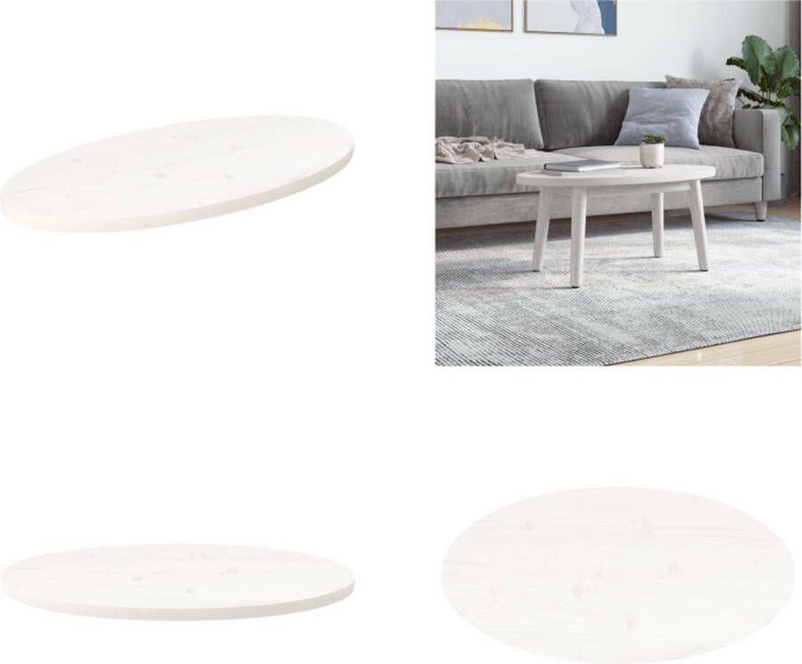 VidaXL Tafelblad ovaal 80x40x2-5 cm massief grenenhout wit Tafelblad Tafelbladen Vervangend Tafelblad Vervangend Houten Tafelblad