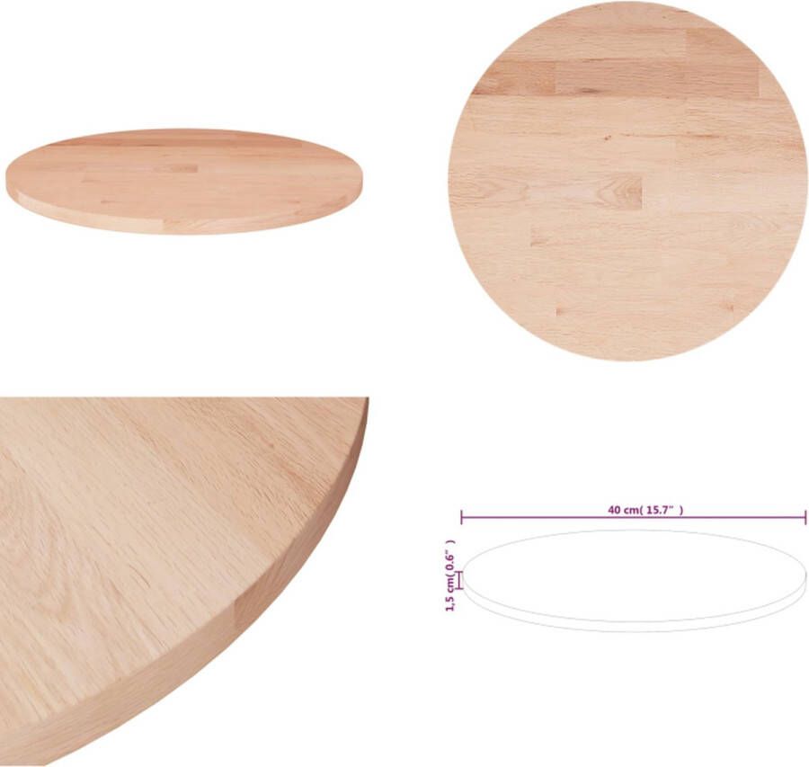 VidaXL Tafelblad rond Ø40x1-5 cm onbehandeld massief eikenhout Tafelblad Tafelbladen Houten Tafelblad Blad