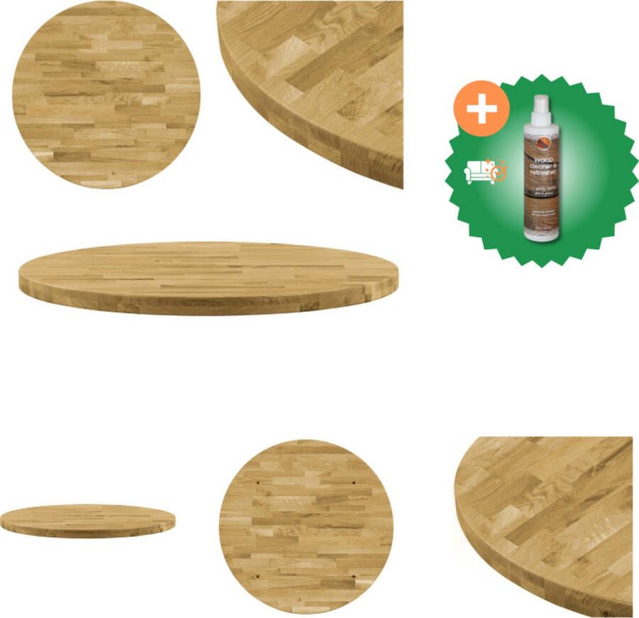 VidaXL Houten Tafelblad Diameter 800 mm Massief Eikenhout Natuurlijke Houtkleur Tafelonderdeel Inclusief Houtreiniger en verfrisser