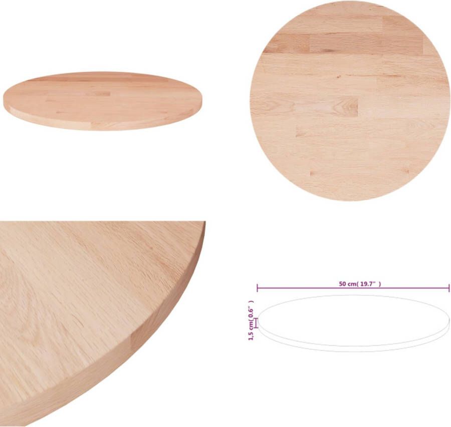 VidaXL -Tafelblad-rond-Ø50x1-5-cm-onbehandeld-massief-eikenhout Tafelblad Tafelbladen Houten Tafelblad Blad