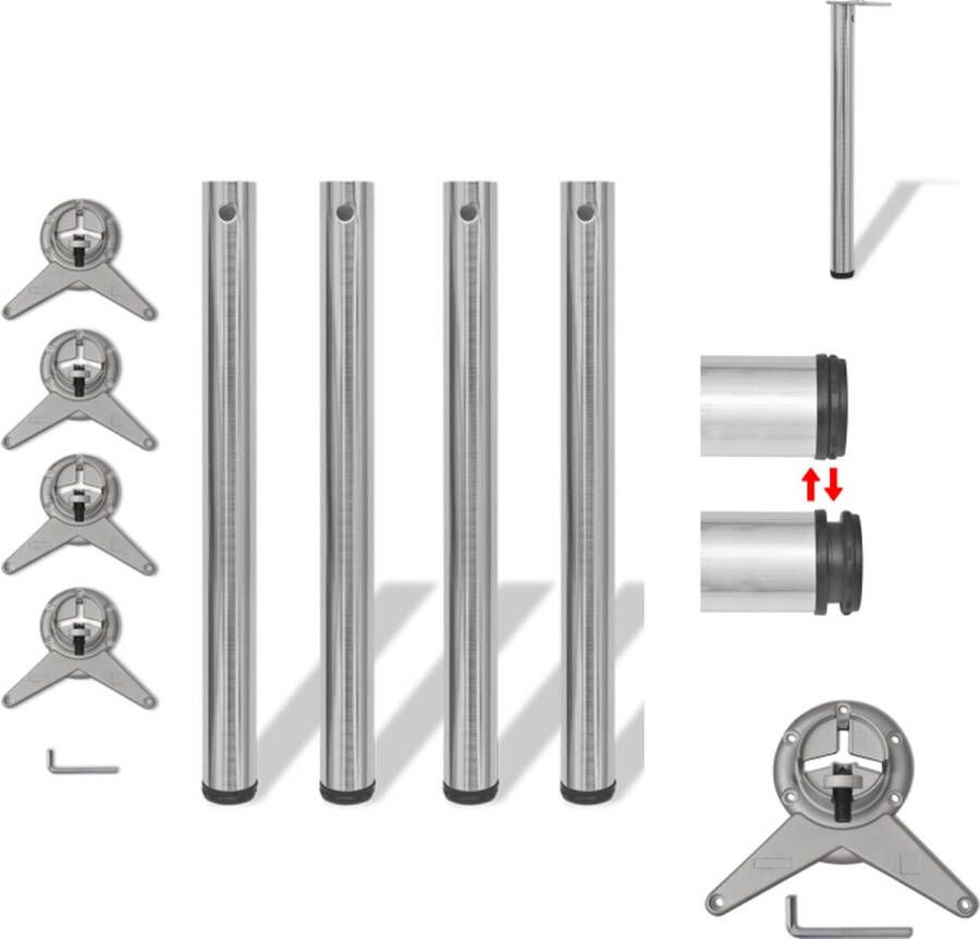 VidaXL Tafelpoot Tafelpoten Tafelschraag Tafelschragen Tafelpoten in hoogte verstelbaar geborsteld nikkel 710 mm 4 st - Foto 2