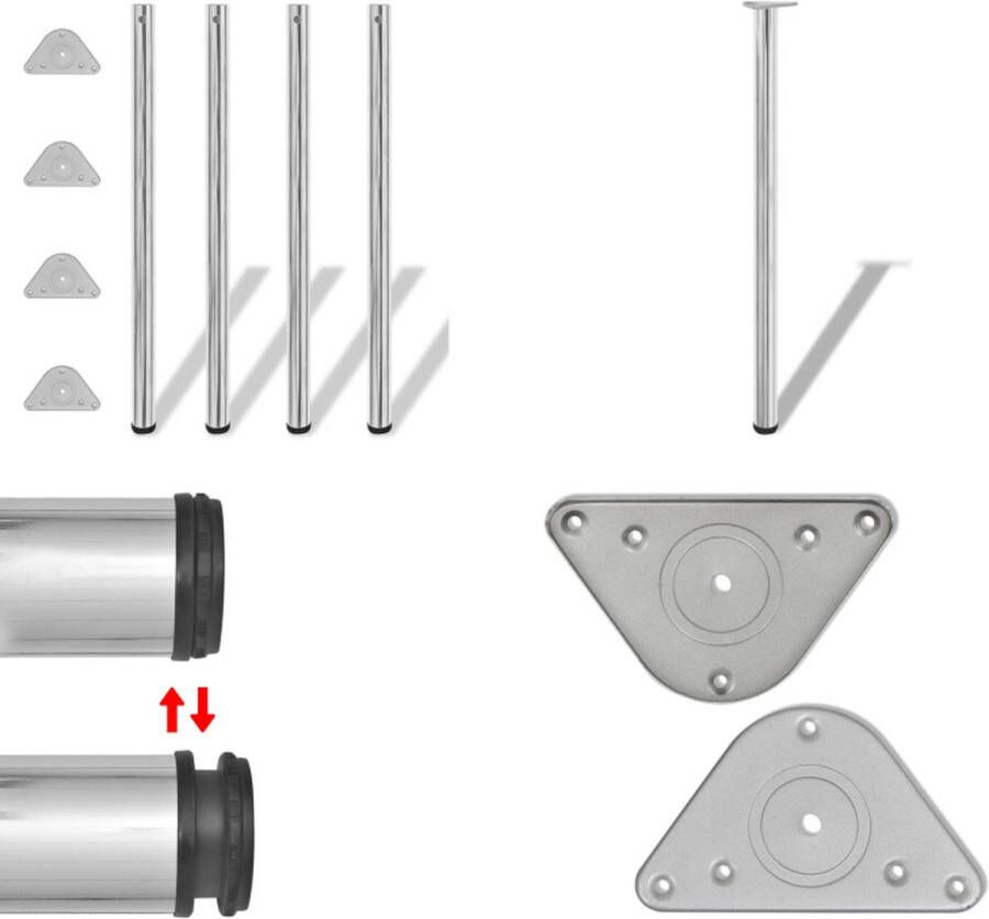 VidaXL Tafelpoten in hoogte verstelbaar chroom 1100 mm 4 st Tafelpoot Tafelpoten Tafelschraag Tafelschragen