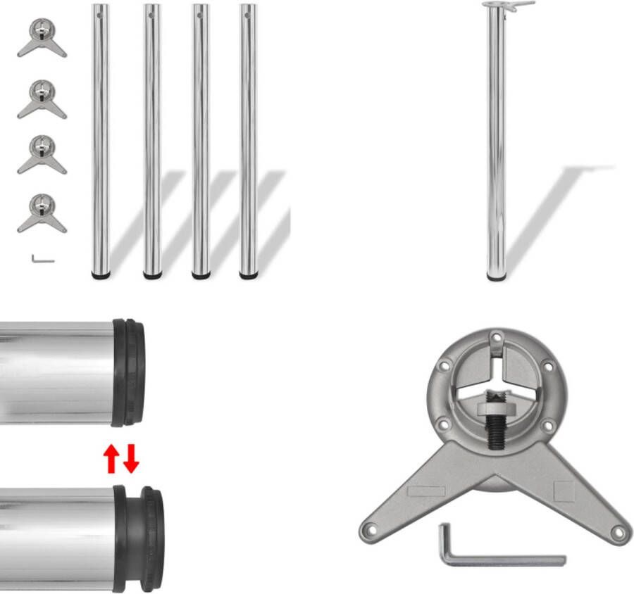VidaXL Tafelpoten in hoogte verstelbaar chroom 870 mm 4 st Tafelpoot Tafelpoten Tafelschraag Tafelschragen