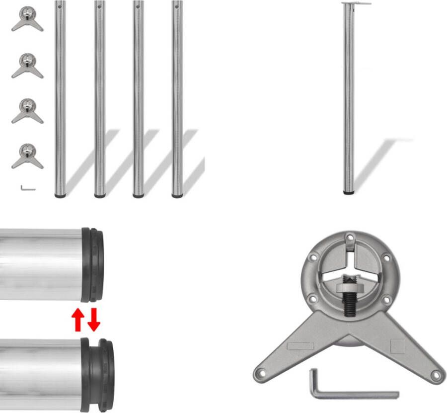 VidaXL Tafelpoten in hoogte verstelbaar geborsteld nikkel 1100 mm 4 st Tafelpoot Tafelpoten Tafelschraag Tafelschragen