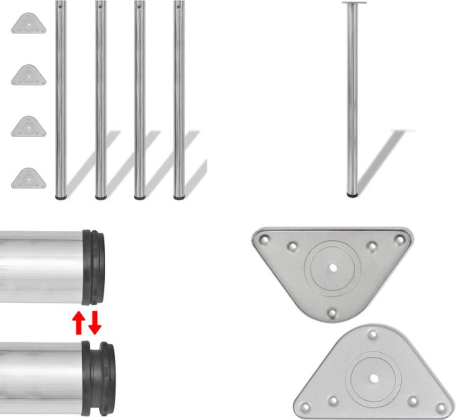 VidaXL Tafelpoten in hoogte verstelbaar geborsteld nikkel 1100 mm 4 st Tafelpoot Tafelpoten Tafelschraag Tafelschragen