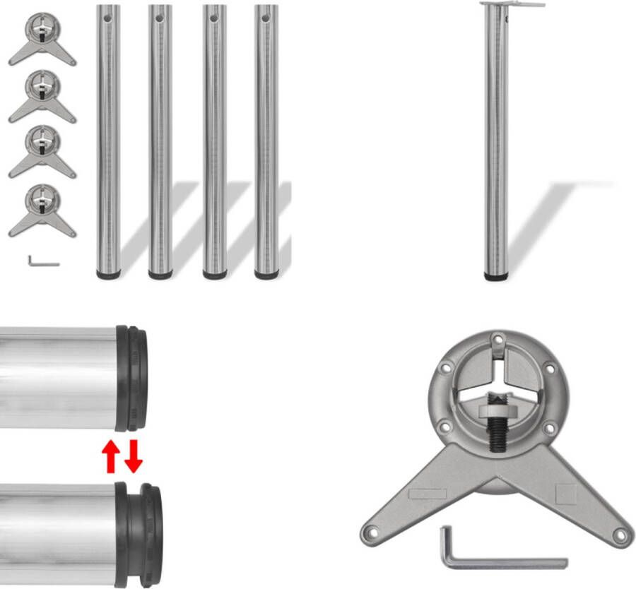 VidaXL Tafelpoten in hoogte verstelbaar geborsteld nikkel 710 mm 4 st Tafelpoot Tafelpoten Tafelschraag Tafelschragen