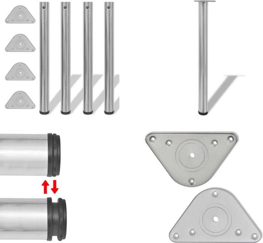 VidaXL Tafelpoten in hoogte verstelbaar geborsteld nikkel 710 mm 4 st Tafelpoot Tafelpoten Tafelschraag Tafelschragen