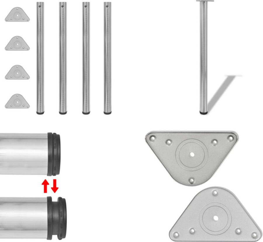 VidaXL Tafelpoten in hoogte verstelbaar geborsteld nikkel 870 mm 4 st Tafelpoot Tafelpoten Tafelschraag Tafelschragen