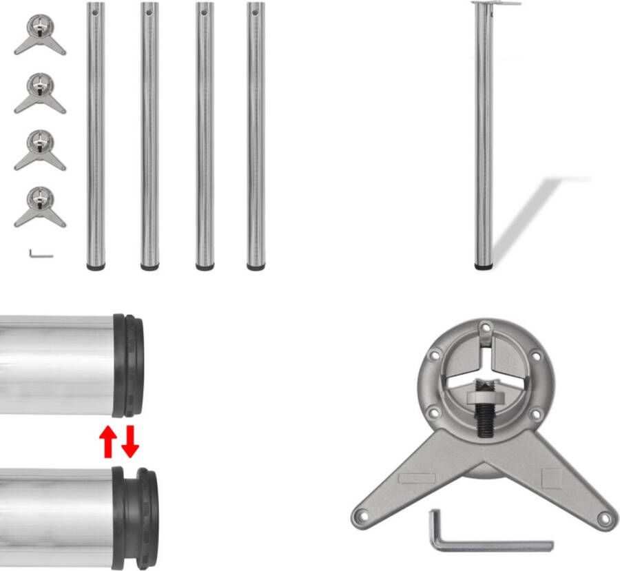 VidaXL Tafelpoten in hoogte verstelbaar geborsteld nikkel 870 mm 4 st Tafelpoot Tafelpoten Tafelschraag Tafelschragen