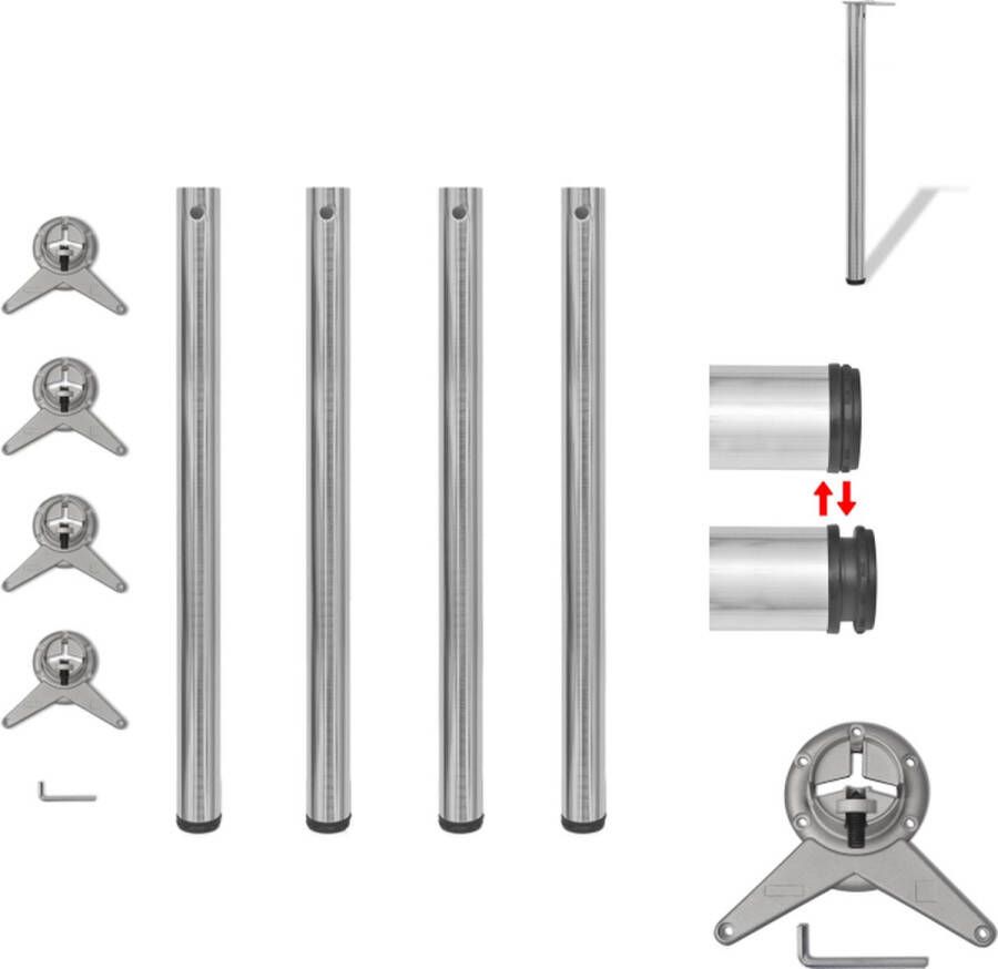 VidaXL Tafelpoot Tafelpoten Tafelschraag Tafelschragen Tafelpoten in hoogte verstelbaar geborsteld nikkel 870 mm 4 st