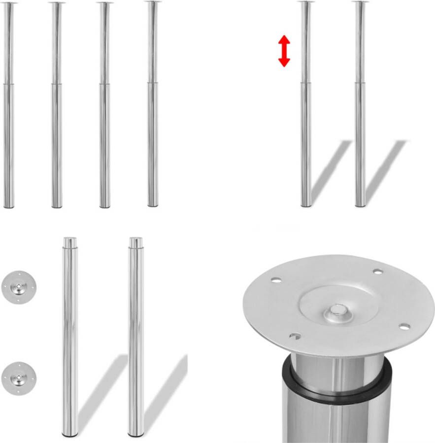 VidaXL Tafelpoten telescopisch 4 st 710-1100 mm chroomkleurig Tafelpoot Tafelpoten Tafelschraag Tafelschragen