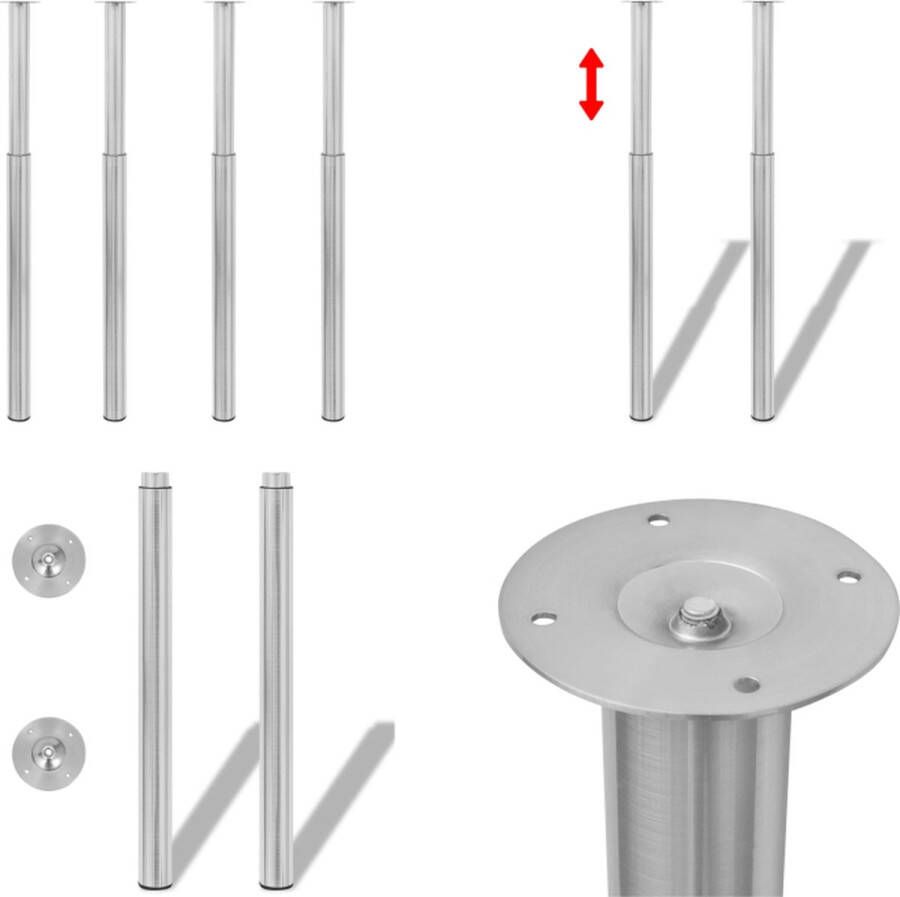 VidaXL Tafelpoten telescopisch 4 st 710-1100 mm geborsteld nikkel Tafelpoot Tafelpoten Tafelschraag Tafelschragen
