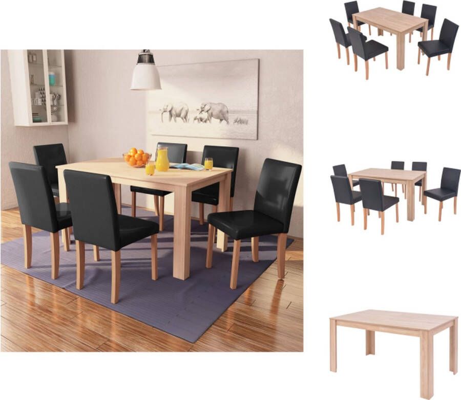 VidaXL Eetkamer Set Eetkamer Sets Eetkamerset Eetkamersets Eettafel met stoelen kunstleer en eikenhout zwart 7 st