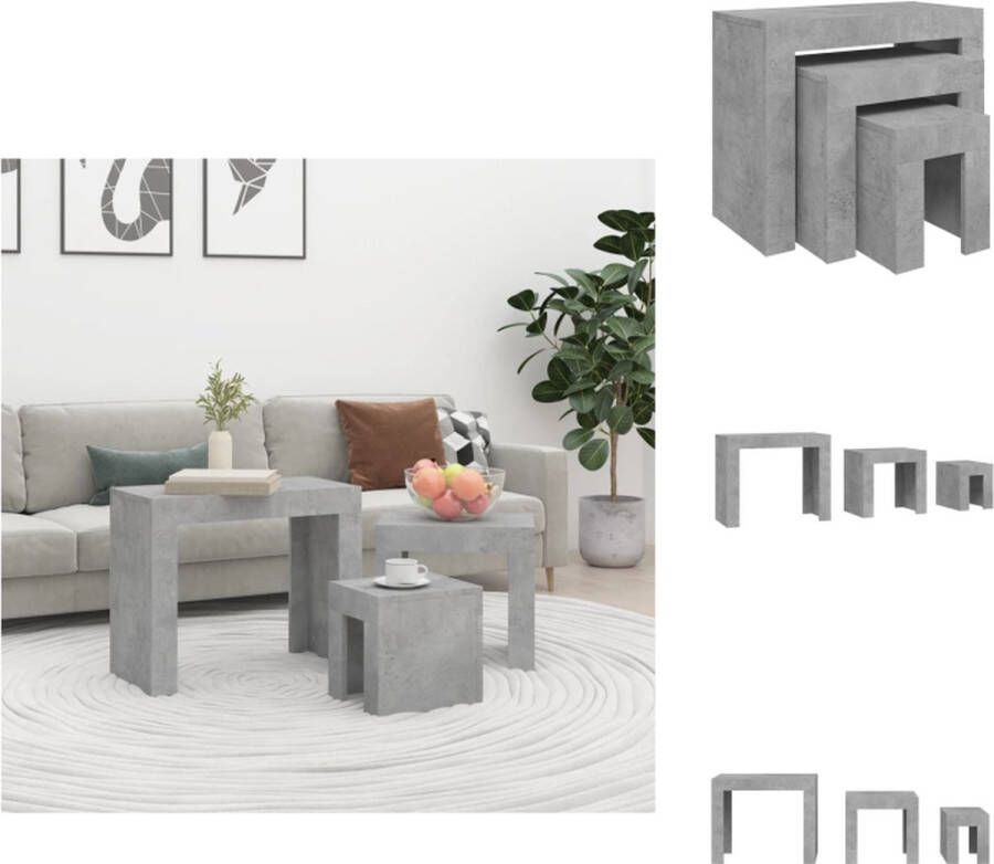 VidaXL Salontafelset Salontafelsets Salontafel Set Salontafel Sets 3-delige Tafeltjesset bewerkt hout betongrijs - Foto 2