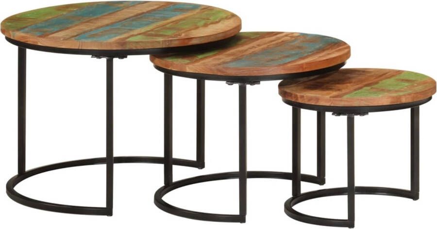 VidaXL Tafeltjesset 3 stuks Massief gerecycled hout Klassieke Tafels Stapeltafels Bijzet Tafels Salontafels Houten Meubelen Recycled Wood Furniture Vintage Stijl Decoratieve Tafels Kleine Tafels - Foto 2