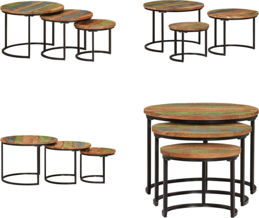 VidaXL -Tafeltjesset-3-st-massief-gerecycled-hout Nesttafel Nesttafels Bijzettafel Banktafel