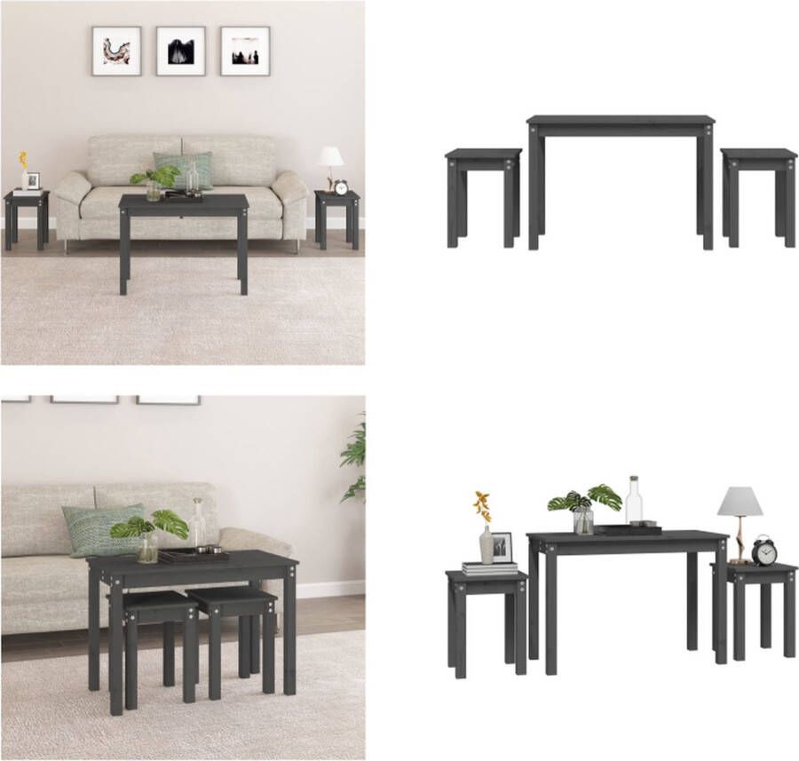 VidaXL -Tafeltjesset-3-st-massief-grenenhout-grijs - Foto 2