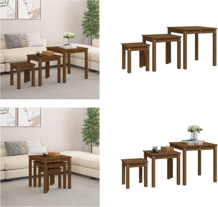 VidaXL -Tafeltjesset-3-st-massief-grenenhout-honingbruin - Foto 3