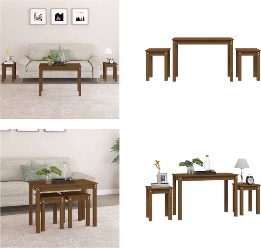 VidaXL -Tafeltjesset-3-st-massief-grenenhout-honingbruin - Foto 2