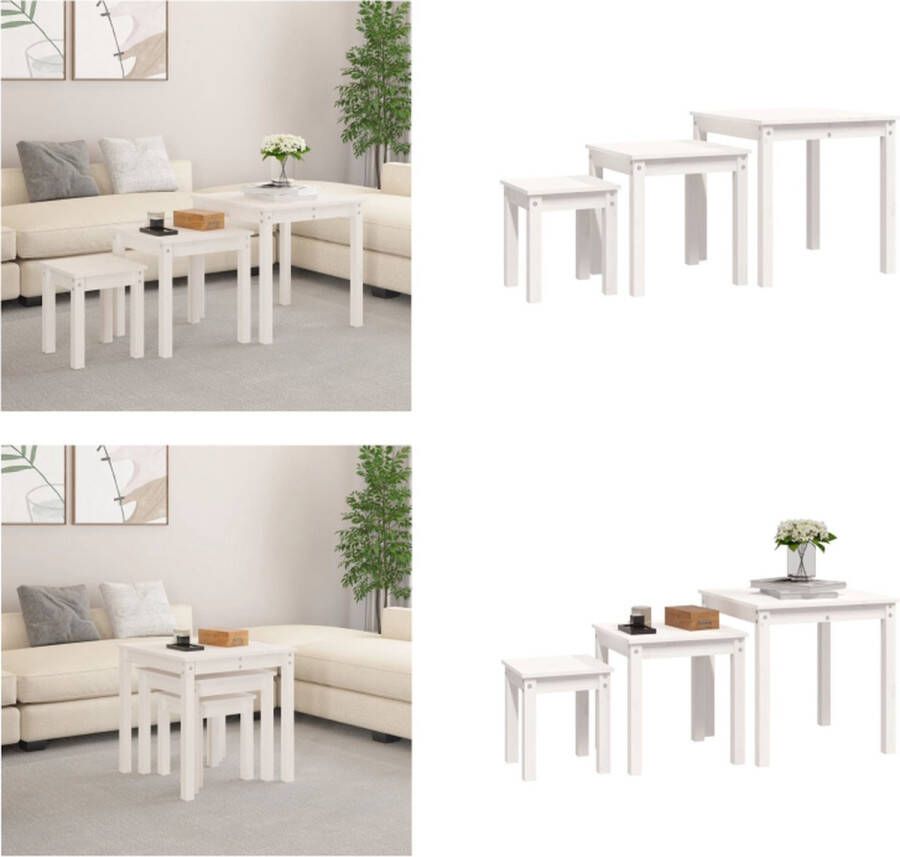 VidaXL -Tafeltjesset-3-st-massief-grenenhout-wit - Foto 2